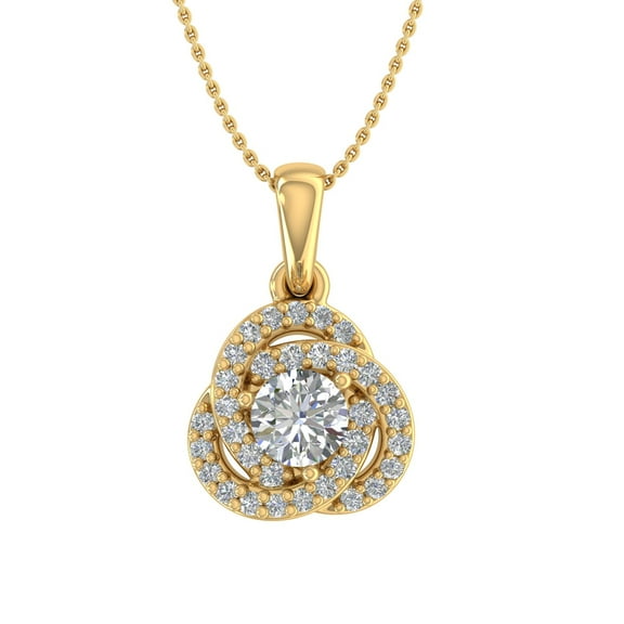 1/4 Carat Diamond Knot Cluster Pendant Necklace in 14K Yellow Gold (Silver Chain Included) - IGI Cert