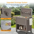 thumbnail image 3 of Dovov 120 Qt Rolling Cooler Cart, Portable Patio Cooler Outdoor Ice Chest Beverage Bar Cart w/ Wheels, Bottle Opener, Cap Collector, Stainless Steel Lid & Bottom Storage Tray, Brown, 3 of 16