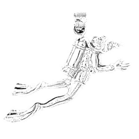 18K White Gold Scuba Man Pendant - 26 mm