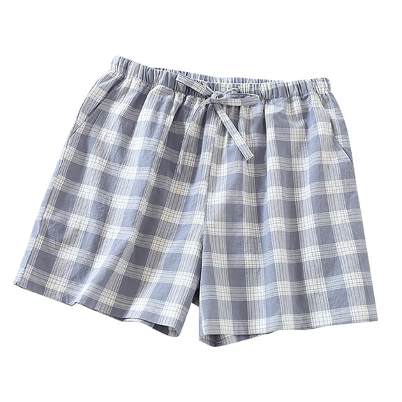 Womens Shorts 2025 Summer Cotton Spring/ Thin Loose Fitting Simple Checkered Home Pants Loose High Waisted Short M-XL