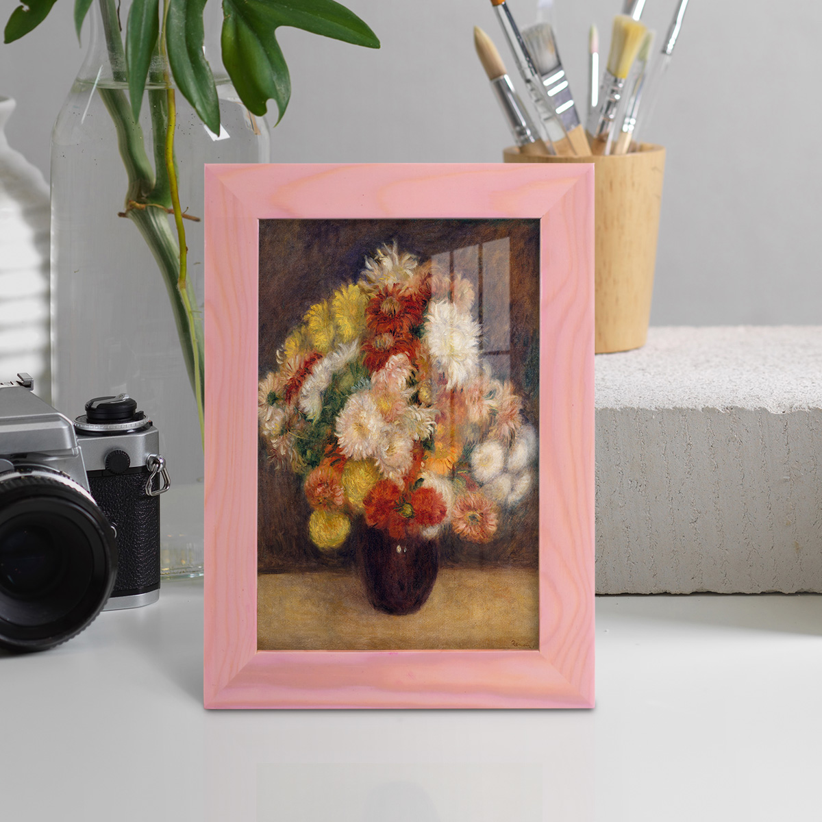 Bouquet of Chrysanthemums -Framed Print w/glass-Sunset Pink