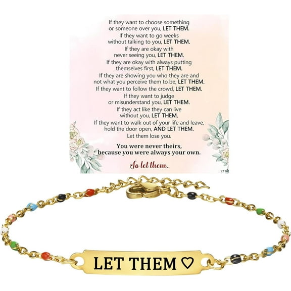 Let Them Dainty Colorful Beaded Bracelet, Self Worth Motivational Stainless Steel Engraving Tube Bracelets Inspirational Chain Crystal Energy Friendship Bracelet Jewelry for Women Men