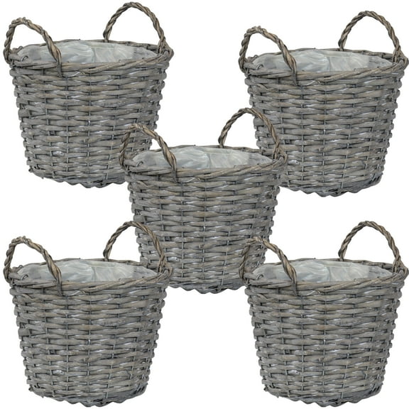 Sunnydaze 8" x 8" x 8.75" Willow Wicker Indoor Planter Basket Set with Liners 5-Count