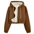 thumbnail image 2 of SwiftWear Women's Corduroy Jacket Sherpa Lined Hooded Coat Warm Zip Up Fleece Outerwear​​, Brown, 2 of 7
