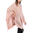 thumbnail image 4 of SHCKE Women's Tassels Poncho Capes Loose Hooded Poncho Sweaters Knitted Shawl Wrap Solid Pullover with Tassels Hem, 4 of 6