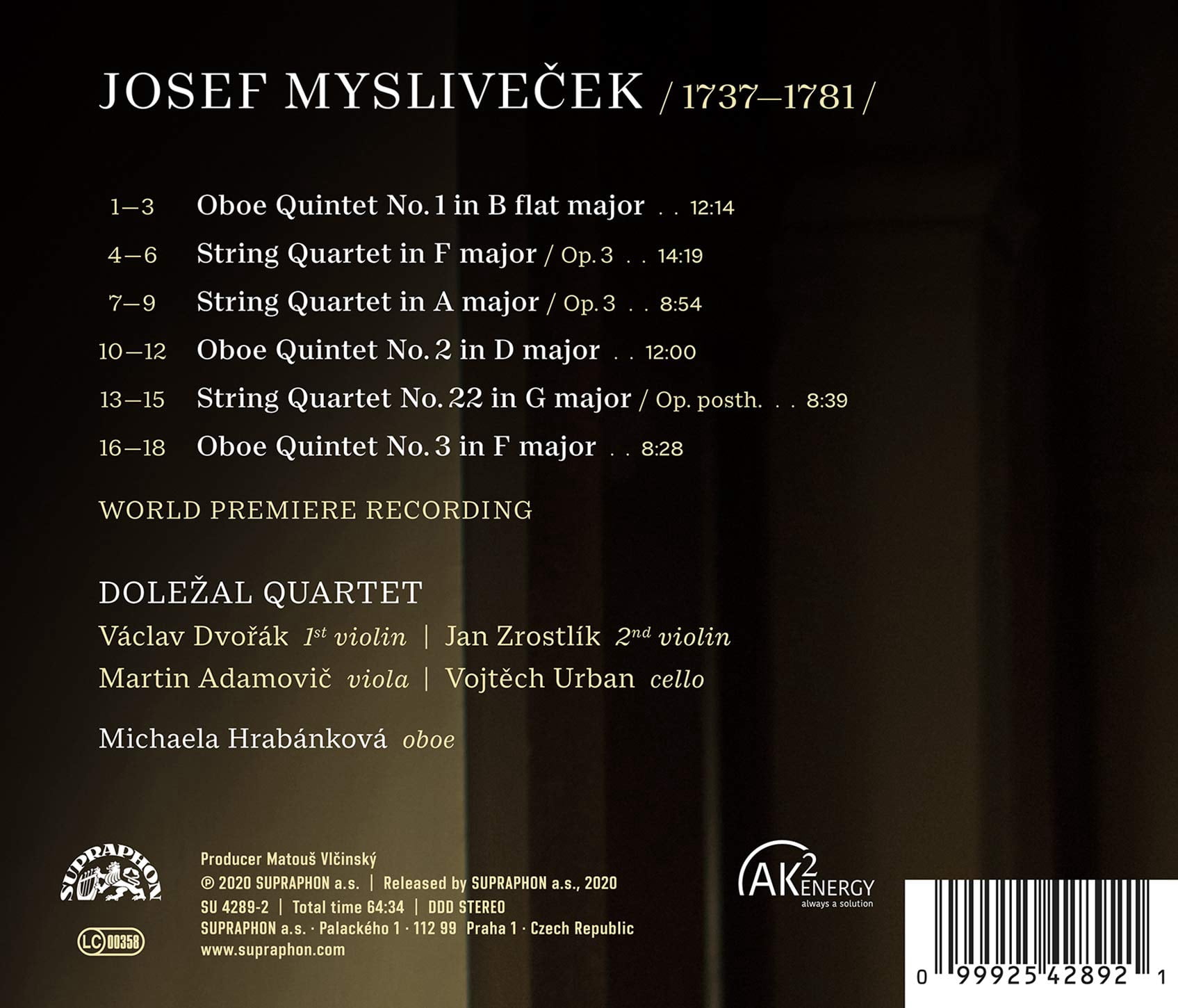 Dolezal Quartet  Hrabankova - Oboe Quintets / String Quartets - Music & Performance - CD