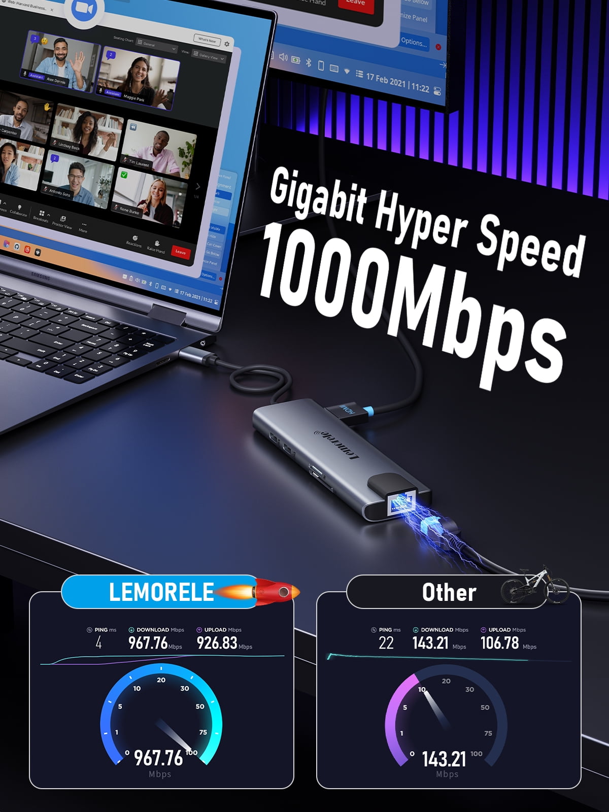 Lemorele 9 in 1 Laptops Docking Station with Gigabit Ethernet, 100W PD Charging, 4K HDMI, 5Gbps USB C/A Data Port,SD/TF Card Reader,Multiport Adapter USB C Hub for MacBook, Windows