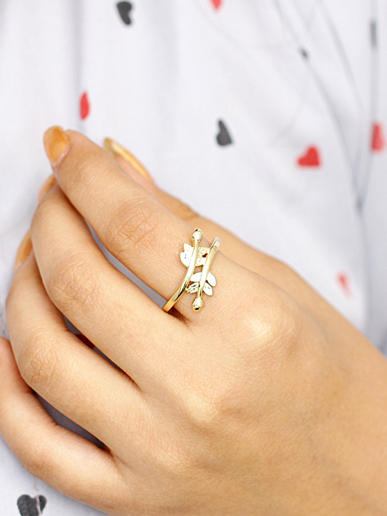 JewelersClub 14K Gold over Silver Leaf Friendship Ring for Women | Dainty 14k Gold over Silver Promise Ring For Women | Stackable Silver Open Band Olive Branch Ring For Women