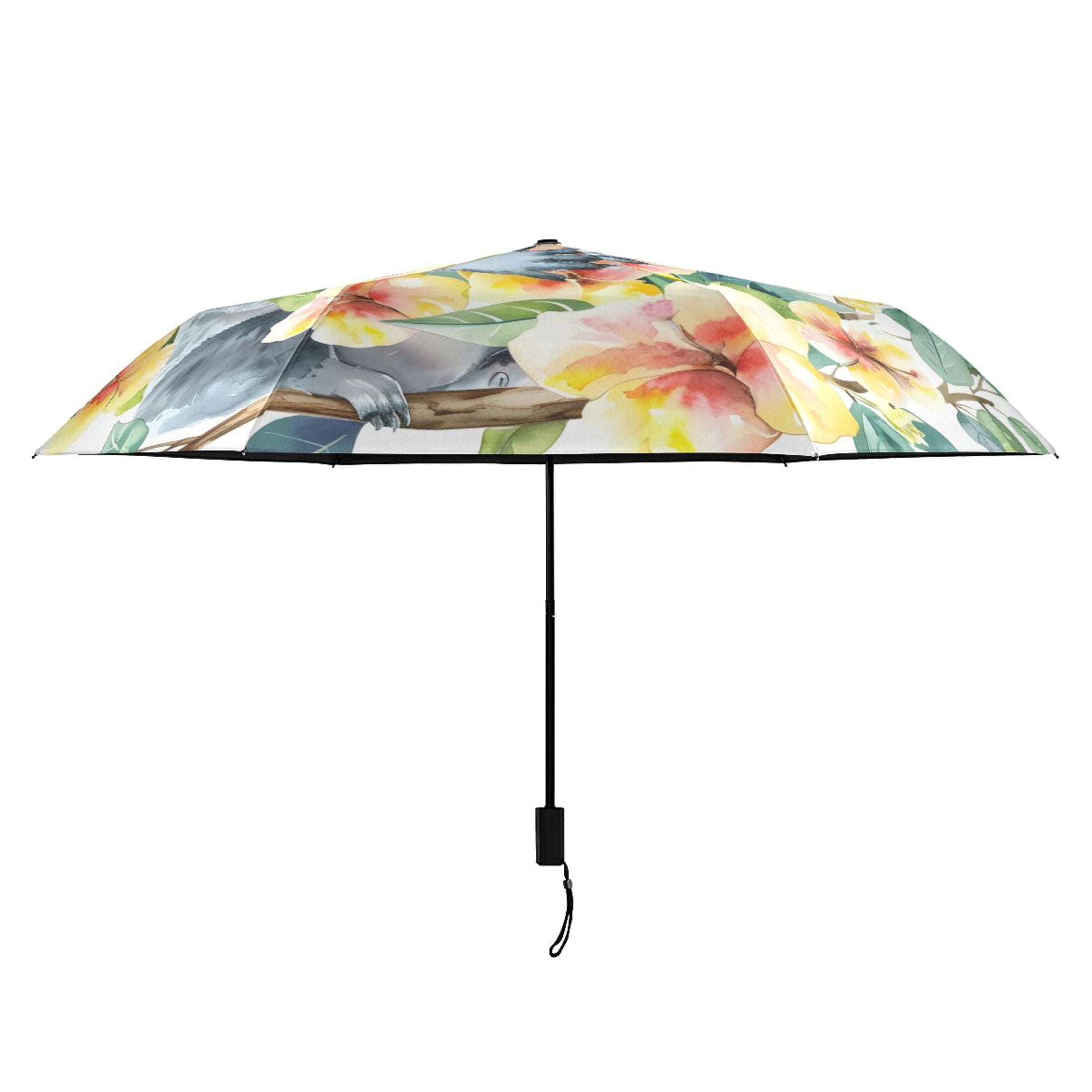 Koala with Flowers Compact Sun Umbrella Windproof Travel Umbrellas for Rain Strong Portable UV Protection
