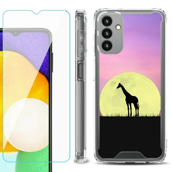 Shockproof Bumper Phone Case for Samsung Galaxy A13 5G, with Tempered Glass Screen Protector, by OneToughShield ® - Moonlight Giraffe