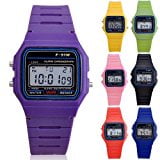 Amyove Men Women Kids Electronic LED Digital Multifunction Plastic Sports Wrist Watch Yellow