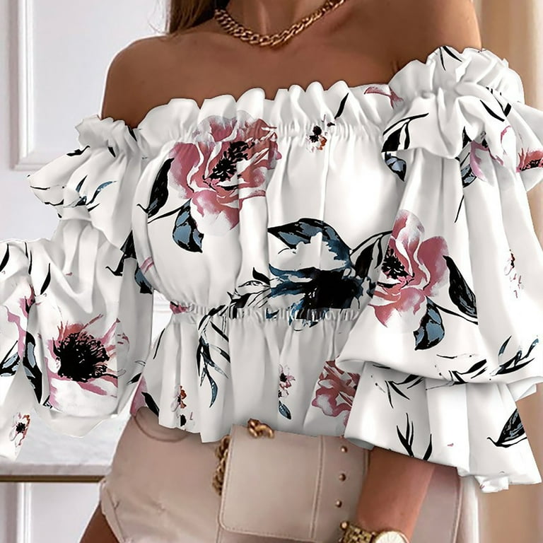 Shirts For Women Casual Summer Plus Size Shirts Women s Shirts Dressy Casual Camisa De Mujer Manga Larga Verde Ruffle Design Off Shoulder Long Sleeve