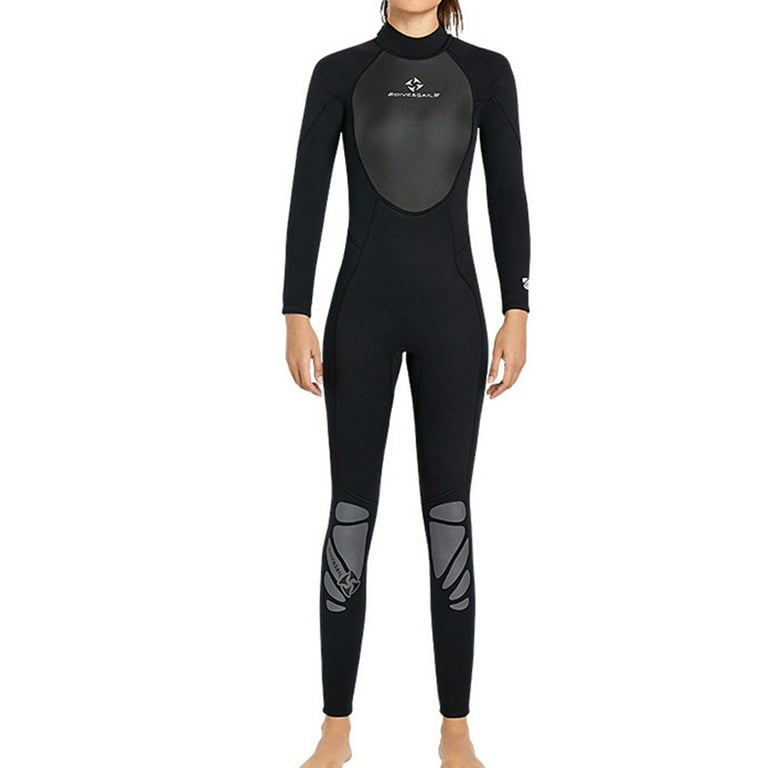 Toma Diving Suit Neoprene Nylon Long-Sleeved Swimwear Smooth Leather Edging  Classic Crew Neck Three-layer Composite Structure Wetsuit Women Black XL