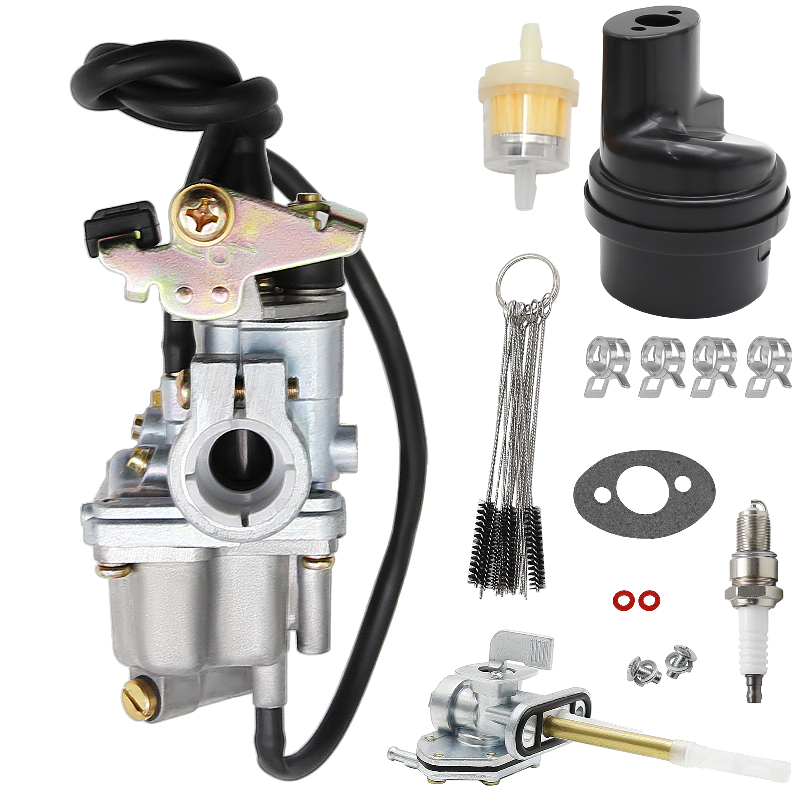 Anxingo LT50 13200-43F00 Carburetor Replacement for Suzuki JR50 84-06, LT-A50 02-05, LT50 84-87 with 44300-24B00 Fuel Tank Petcock Switch Valve