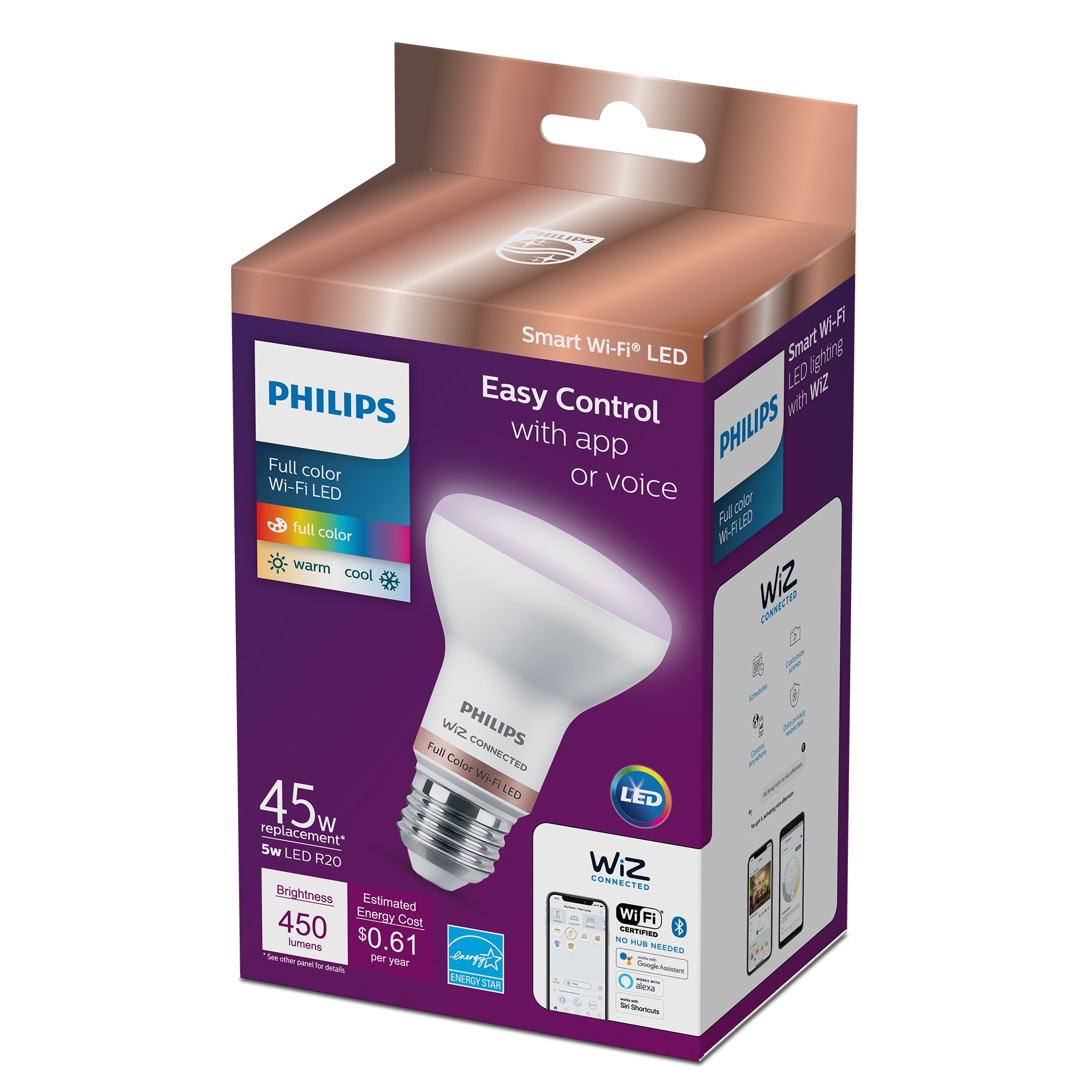 (2 pack) Philips Smart Wi-Fi Connected LED 45-Watt R20 Light Bulb, Frosted Color, Dimmable, E26 Medium Base (1-Pack)