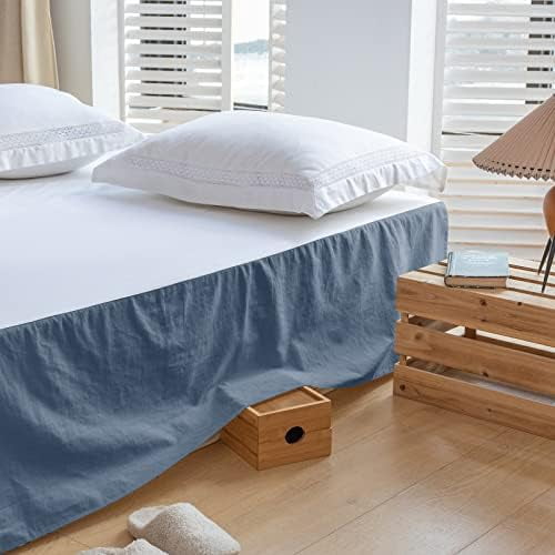 French Linen Bed Skirt with Pleated Corner 14-Inch Tailored Drop Natural Flax Cotton Blend Basic Dust Ruffle Soft Cozy Farmhouse Bedding (14" King, Basic Navy Blue)