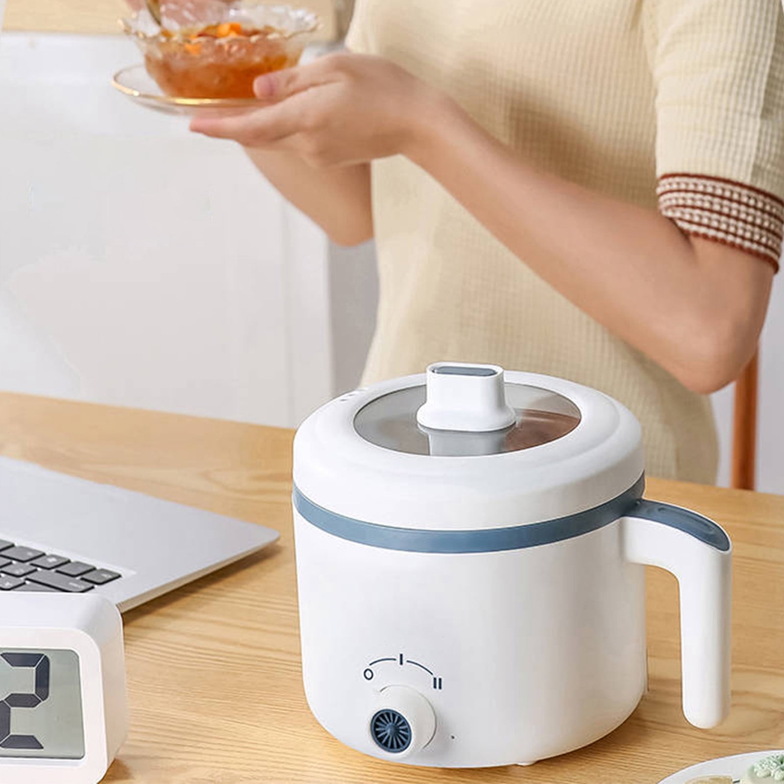 Mini Electric Rice Cooker Small Multi Function Cooker Non Stick Portable Electric Pot for Cooking Rice Oatmeal Porrington Soup White Single Pot 1.8 Liter Capacity