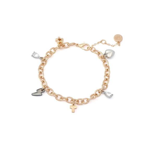Madden NYC Women's Fashion Two-tone Cross Mixed Charm Bracelet