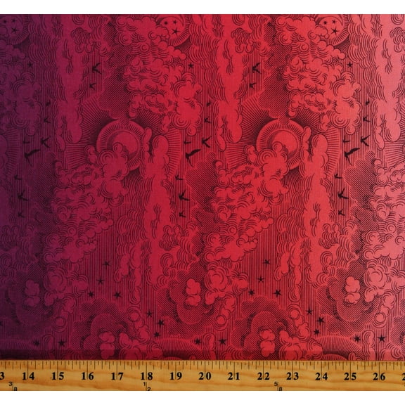 Cotton Tula Pink Daydreamer Clouds Sky Skies Landscapes Stars Ombre Dragonfruit Pinks Purples Cotton Fabric Print by the Yard (PWTP177.DRAGONFRU)