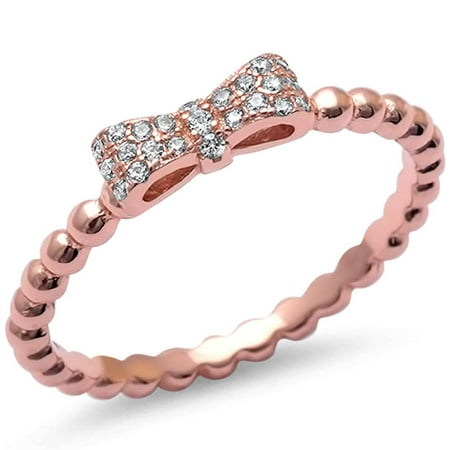 Rose Gold Pave Rose Gold Plated Micro Pave Cubic Zirconia Bow Tie .925 Sterling Silver Ring Sizes 5-10 ()