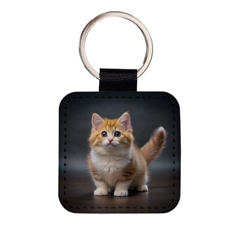 Munchkin Cat Photo Faux Leather Square Keychain