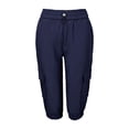 thumbnail image 6 of Omexry Maternity Shorts Denim Plus Size Women's Casual Cargo Capris Elastic High Waisted Drawstring Knee Length Pants with Flap Pockets for Summer Daily Wear Dark Blue XL, 6 of 8