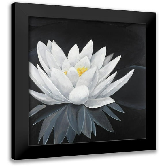 Atelier B Art Studio 12x12 Black Modern Framed Museum Art Print Titled - Lotus Flower with Reflection