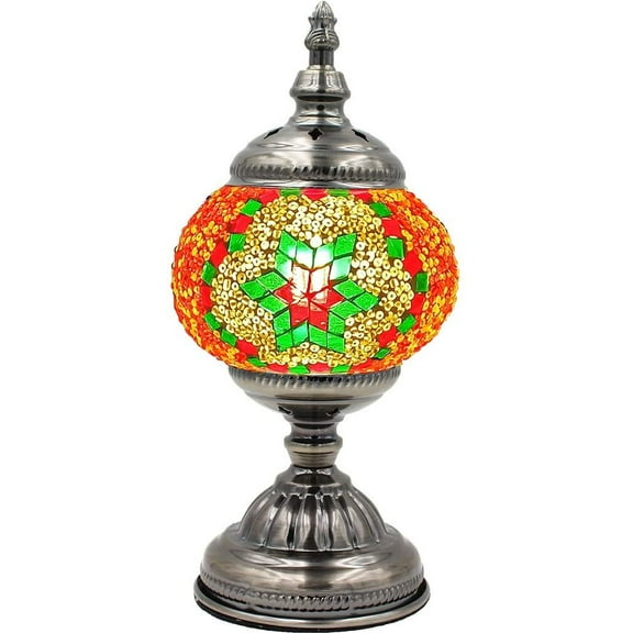 Silver Fever Handcrafted Mosaic Turkish Lamp Moroccan Glass Table Desk Bedside Light Bronze Base with E12 Bulb Christmas Color Snow Flakes