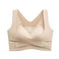 thumbnail image 2 of IQOGKRN Women's Cross-Buckle Wireless Push-Up Bra Seamless Full Coverage Adjustable Side Closure Bralette for Lift & Support Beige L, 2 of 3