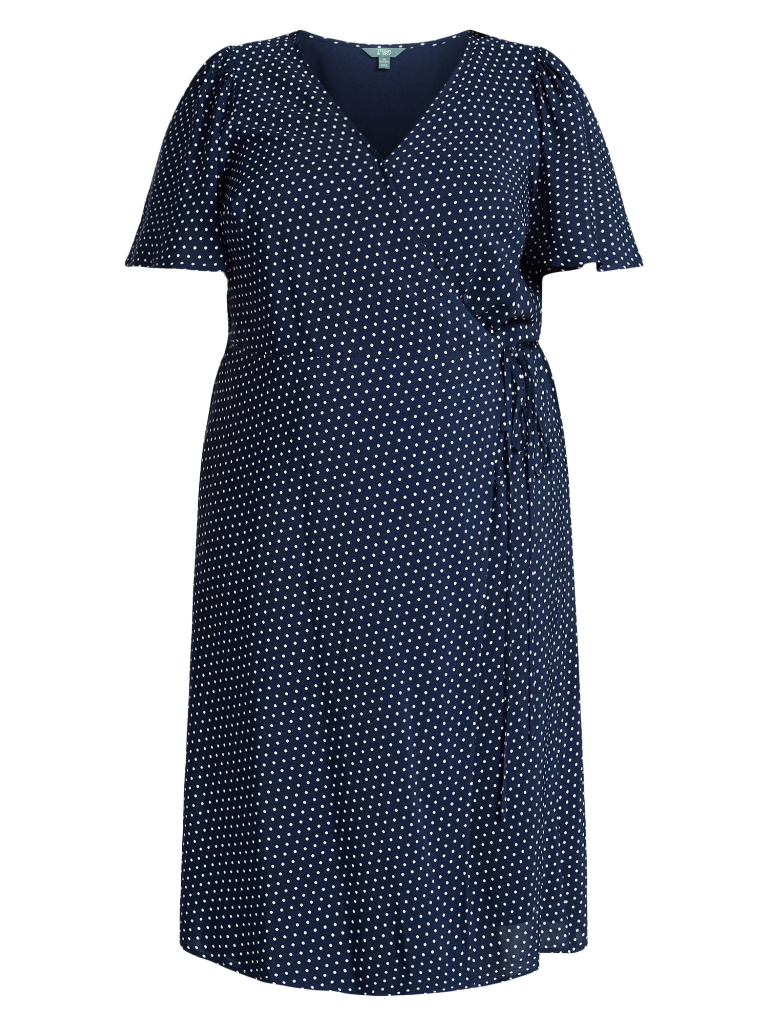 Terra & Sky Women's Plus Size Midi Wrap Dress with Elbow Sleeves, Sizes 0X-5X