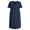 thumbnail image 4 of Terra & Sky Women's Plus Size Midi Wrap Dress with Elbow Sleeves, Sizes 0X-5X, 4 of 4