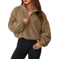 thumbnail image 1 of xiaxaixu Women's Spring Autumn Loose Sweatshirt Solid Color Long Sleeve Half Zip Up Pullover, 1 of 9
