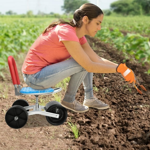 Rolling Garden Seat with Adjustable Height, 360° Rotation, and Comfortable Cushion for Agricultural and Gardening Tasks, Supports up to 330 lbs