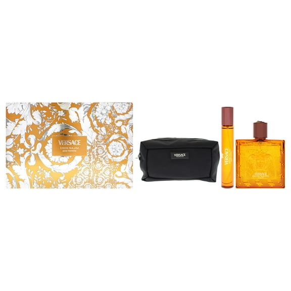 Eros Najim by Versace for Men - 3 Pc Gift Set 3.4oz Parfum Spray, 0.3oz Parfum Spray (Mini), Pouch