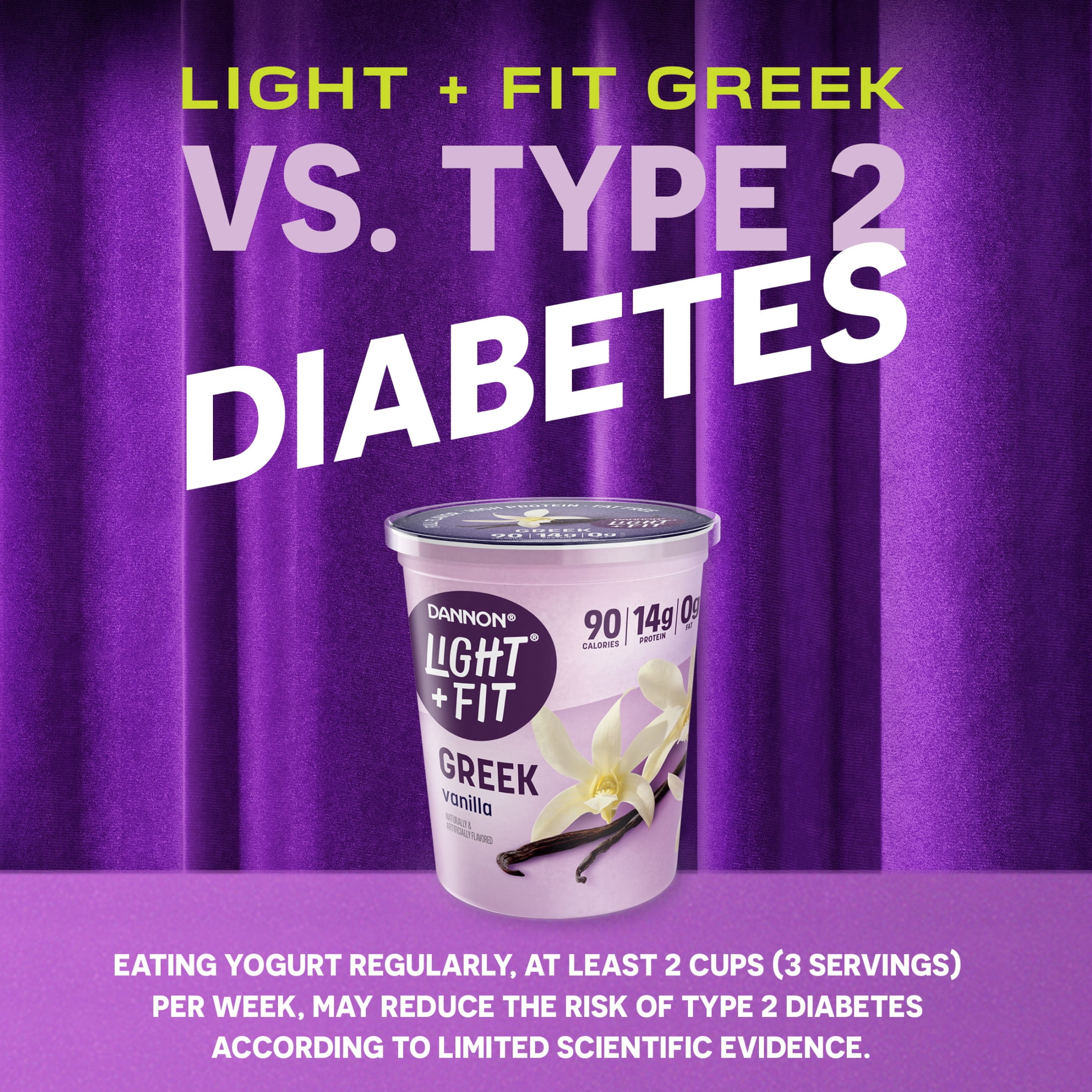 Dannon Light + Fit Vanilla Greek Fat Free Yogurt Tub, Convenient Anytime Snack, 32 oz