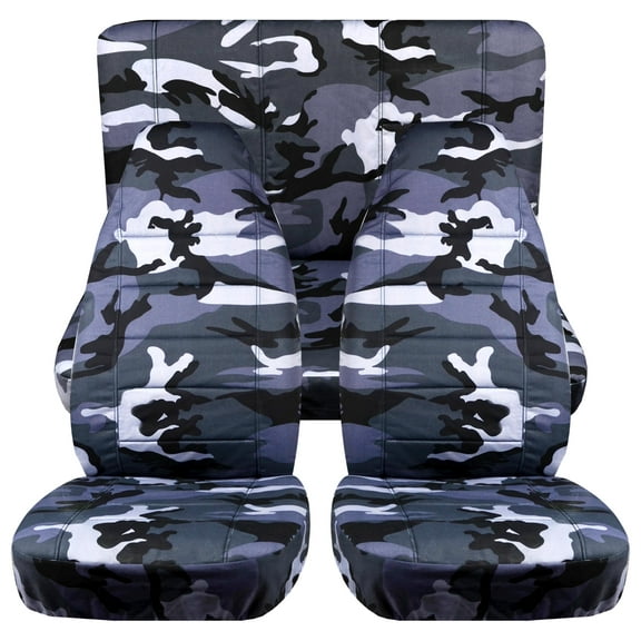 Designcovers Compatible with 1997-2002 Jeep Wrangler TJ SE,SPORT,SAHARA Camo 2door Seat Covers:Gray Camouflage - Full Set Front&Rear Front&Rear