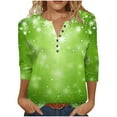 thumbnail image 2 of Mifsaly Christmas Shirts for Women Raglan 3/4 Sleeve Tunic T-Shirt Xmas Tree Printed 6 Buttons Funny Tops Pullover V-Neck Holiday Party Casual Blouse 2025 Festival Outfits, 2 of 5