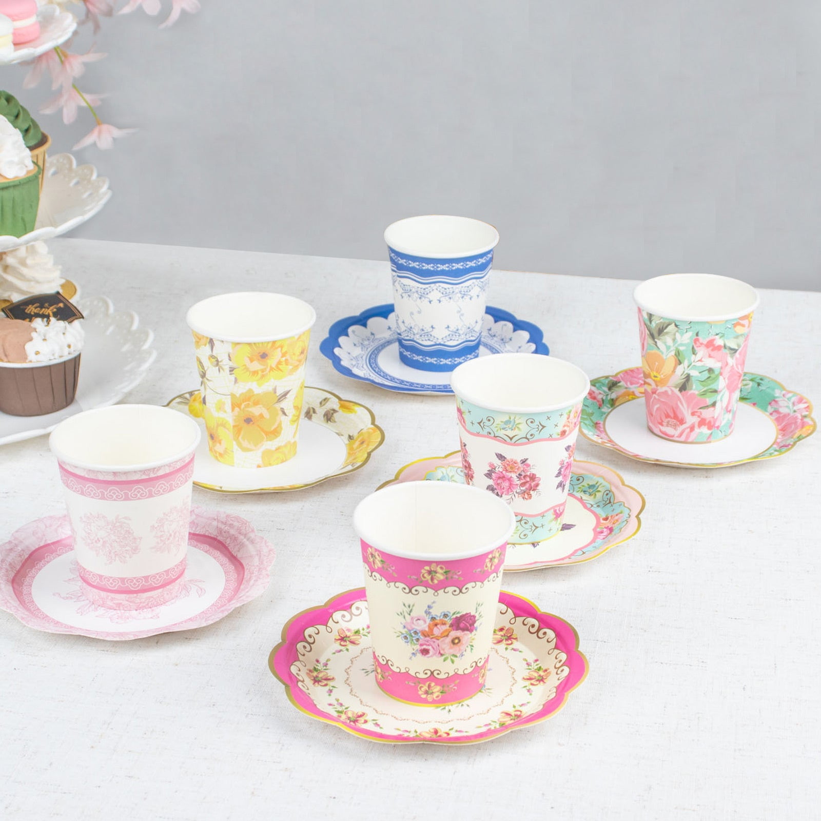 Efavormart 24 Pack Vintage Mixed Floral Paper Tea Cup And Saucer Set