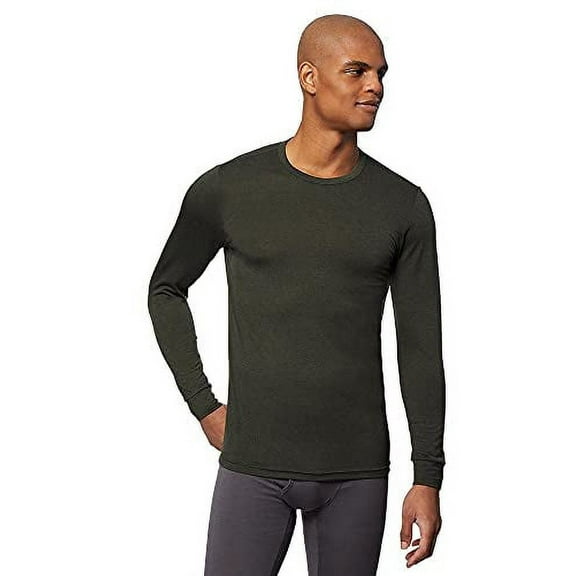 32 DEGREES Heat Mens Performance Thermal Baselayer Crewneck Long Sleeve Top, Rain Forest Heather, Large