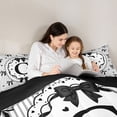 thumbnail image 4 of spefrowx Princess Bow Letter C Queen Comforter Set for Kids, Black White Stripe Heart Comforter Sets Queen, Black Reversible, 3-Piece, 1 Comforter and 2 Pillowcases, 4 of 6