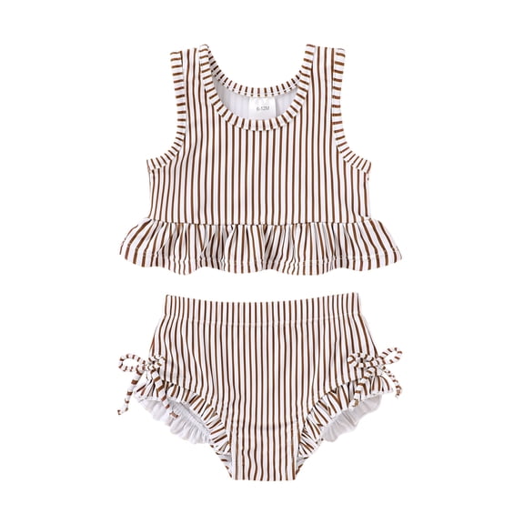 Tiny Cutey Toddler Girl Swimsuit Baby Summer Sleeveless Two-Piece Suit Beach Bikini Swimwear for 5-6T