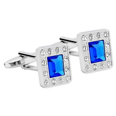 Cuff Knot Cufflinks Vintage Mens Silver Square Jewels with Blue Diamond Wedding Party Gift Novelty Shirt Cuff links Cufflinks ()