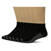 Fruit of the Loom Men's Ankle Quarter Socks (6 Pack) with Cushion and Arch Support, Black (Gray Sole), Shoe Size: 6-12