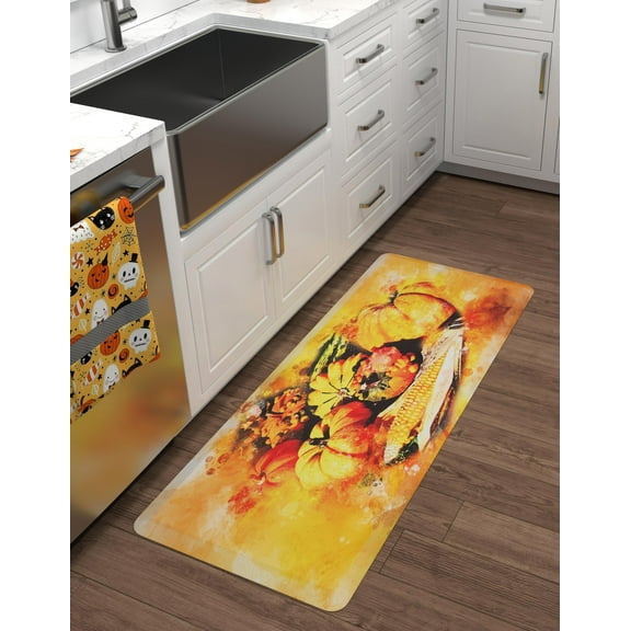 Unique Loom Comfort Mat Collection - Pumpkins (2' x 3' Rectangle Multi/Brown)