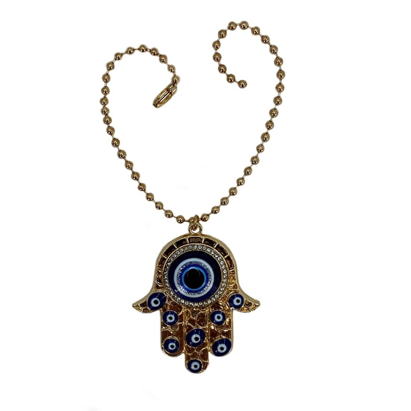 LUCKBOOSTIUM Hamsa Hand Amulet Pendant & Evil Eye Car Hanging Ornament (Gold)