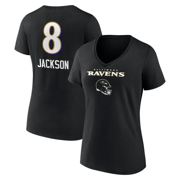 Women's Lamar Jackson Baltimore Ravens Black Team Wordmark Name & Number V-Neck T-Shirt