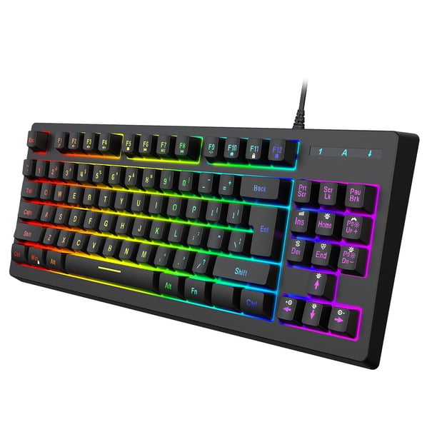 Teclado de membrana YWYT Y200 USB para juegos con cable, diseño de 87 teclas, efecto de luz RGB, tecla de moldeo por inyección de dos colores ABS YWYT Teclado