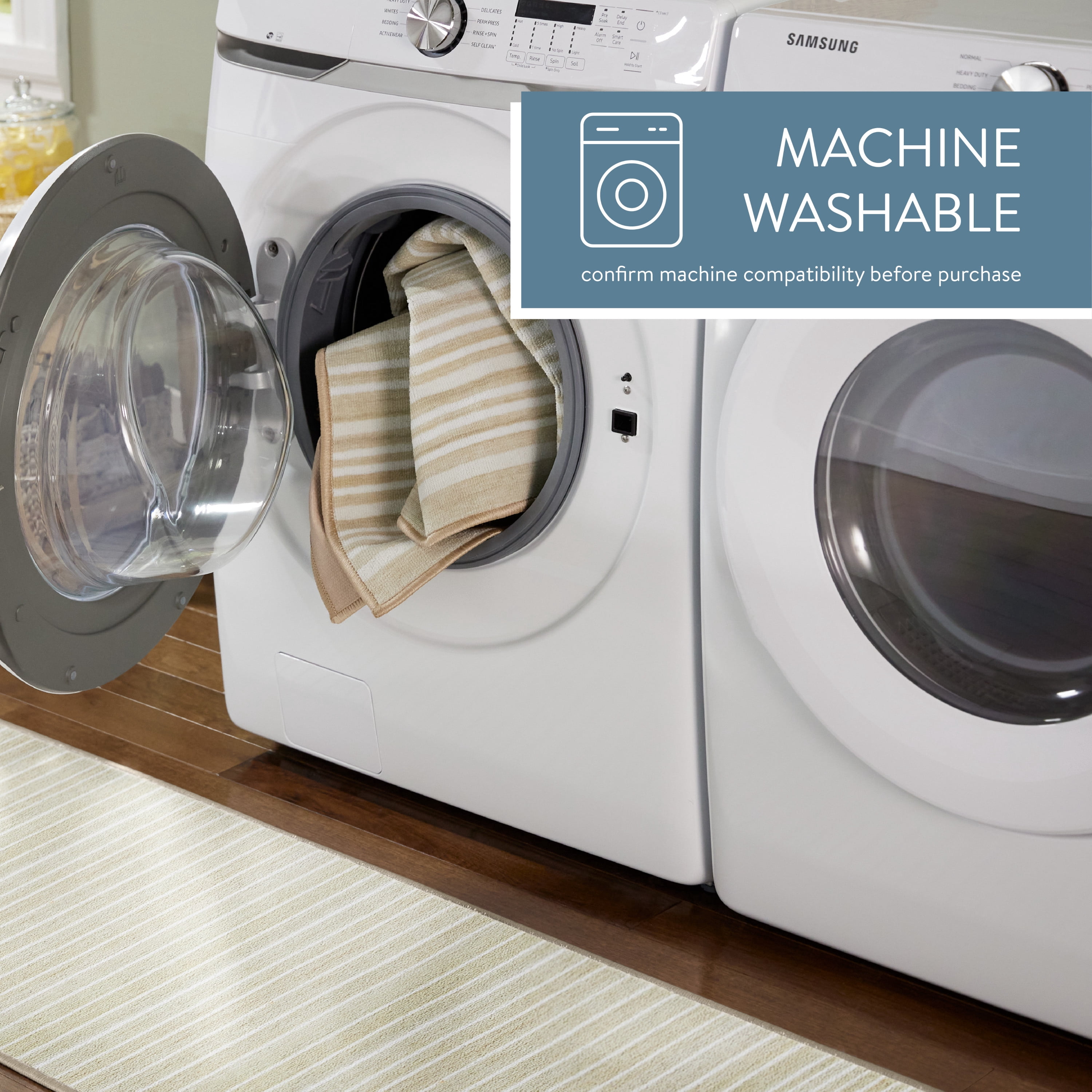 TOWN & COUNTRY BASICS Layne Modern Stripe Everwash® Washable Area Rug with Non-Slip Backing, Pet Friendly Rug, Cream/Beige, 5'2"x7'2"