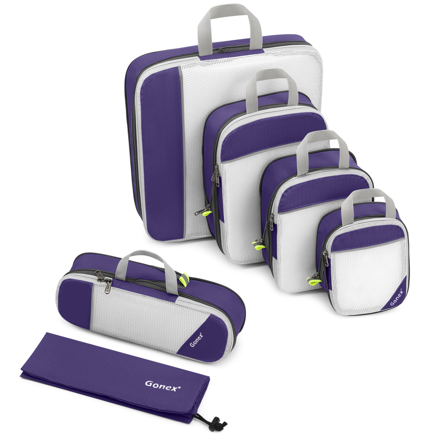 Gonex Compression Packing Cubes Set Double Sided Travel Suitcase Luggage Organizer 3pcs 4 Zip Bags Purple 