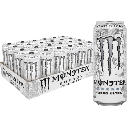Monster Energy Zero Ultra, Sugar Free Energy Drink, 16 Ounce, Pack of 24